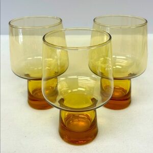 Vintage 1970’s set of 3 Libbey Amber Accent Steiner  Pilsner glasses
